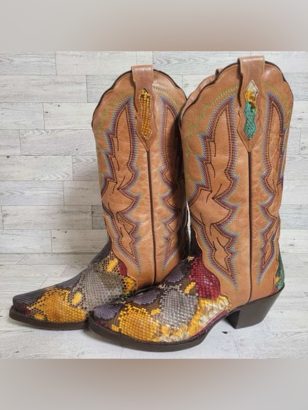 Women’s Dan Post Rainbow Python Snakeskin Leather Exotic Cowboy Boots Size 8 - Picture 2 of 12